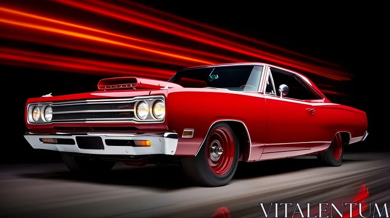 AI ART Red 1969 Plymouth Road Runner Muscle Car Digital Painting