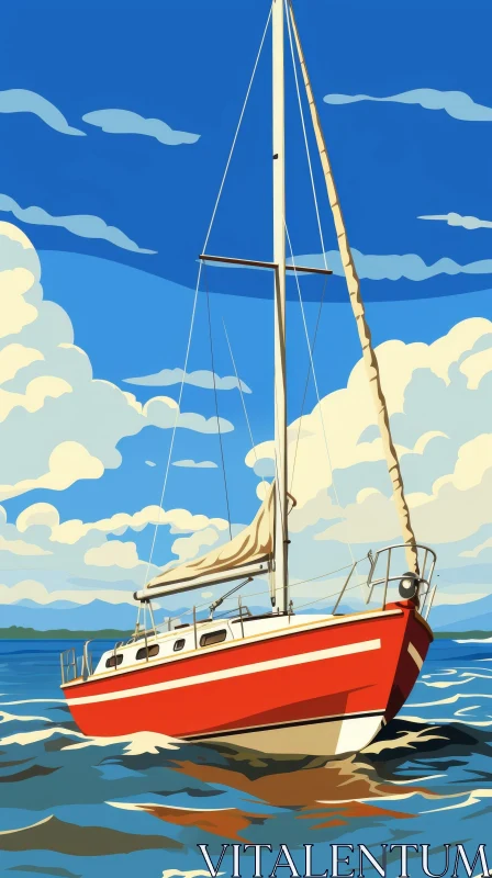 AI ART Red Sailboat on Lake Illustration