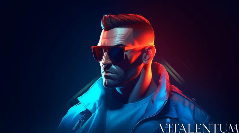 Serious Man Portrait with Mohawk and Neon Lights AI Image
