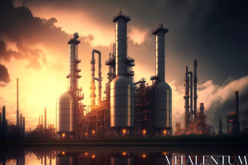 AI ART Sunset Petrochemical Plant: Photorealistic Industrial Art