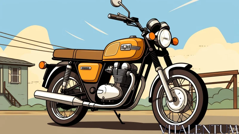 Vintage Motorcycle Cartoon in Field AI Image