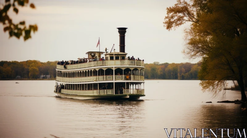 Vintage Steamboat Journey Down a Wide River AI Image