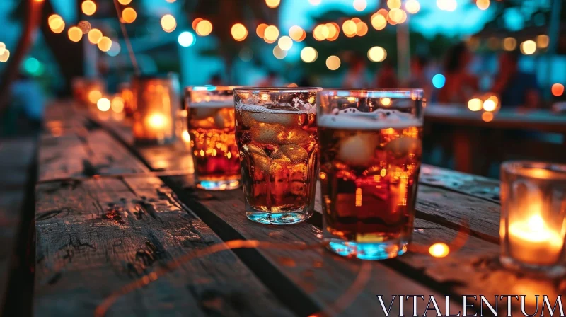 Beer Glasses on Wooden Table AI Image