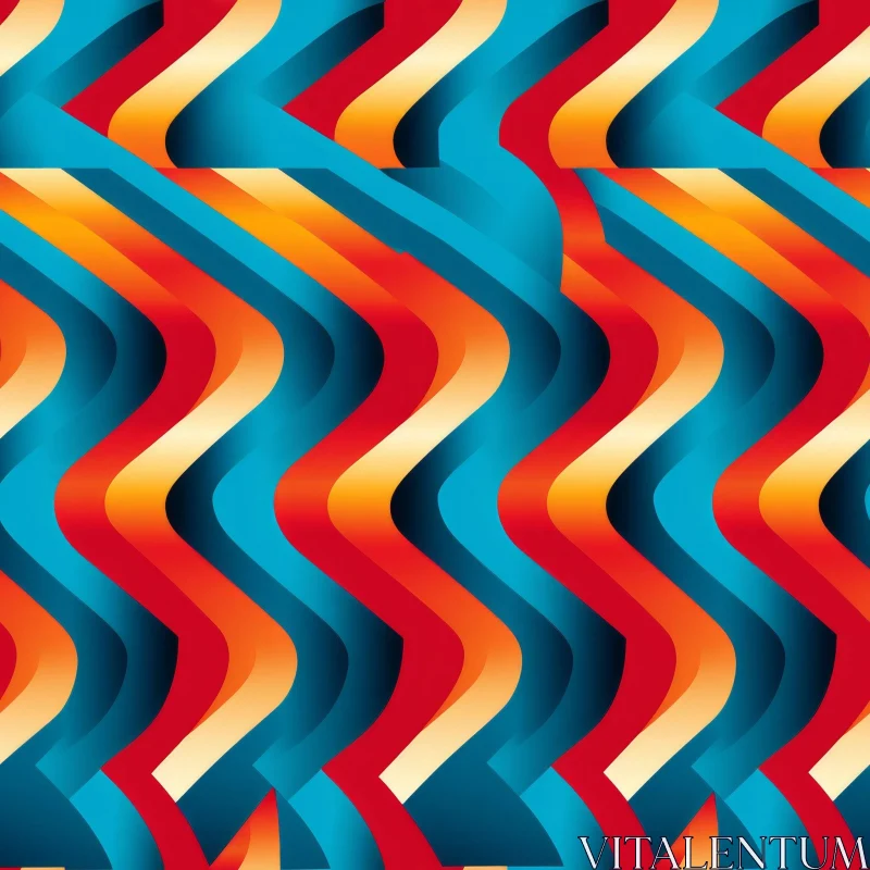 AI ART Blue Orange Red Wave Seamless Pattern