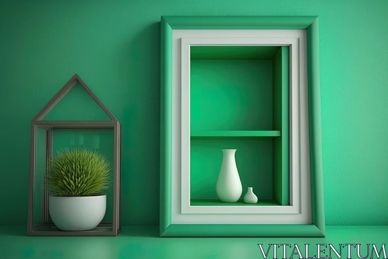 Captivating Green Wall Art with Plants and Vase AI Image