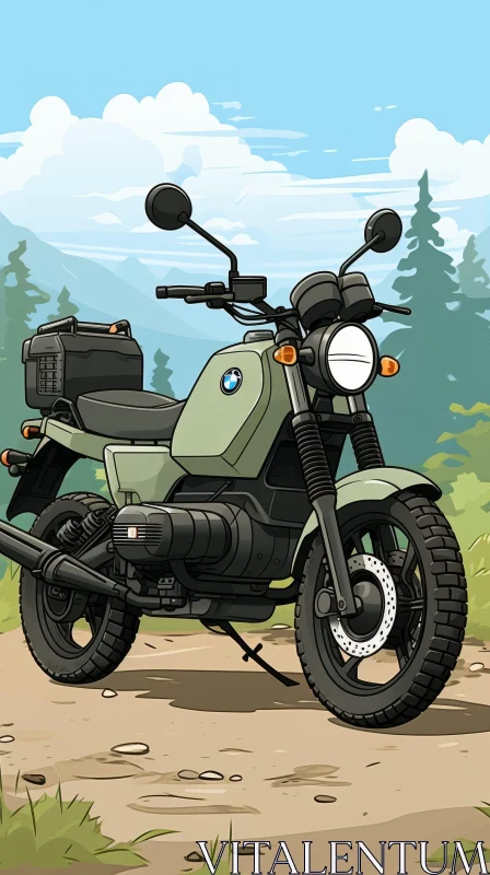 Cartoon BMW Motorcycle in Forest AI Image