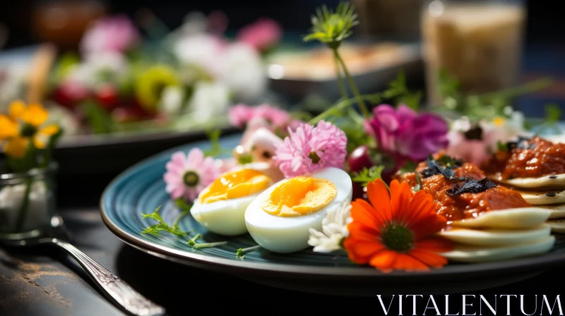 Colorful Feast: An Egg and Floral Display AI Image