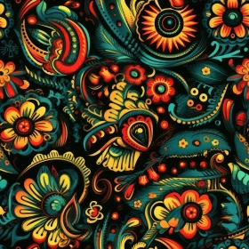 Colorful Floral Seamless Pattern - Russian Folk Art Inspired