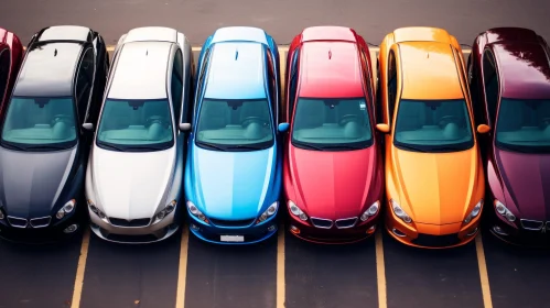 Colorful Row of Parked Cars in Urban Setting