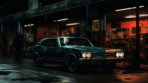 Dark Green 1960s Chevrolet Impala in Night Garage