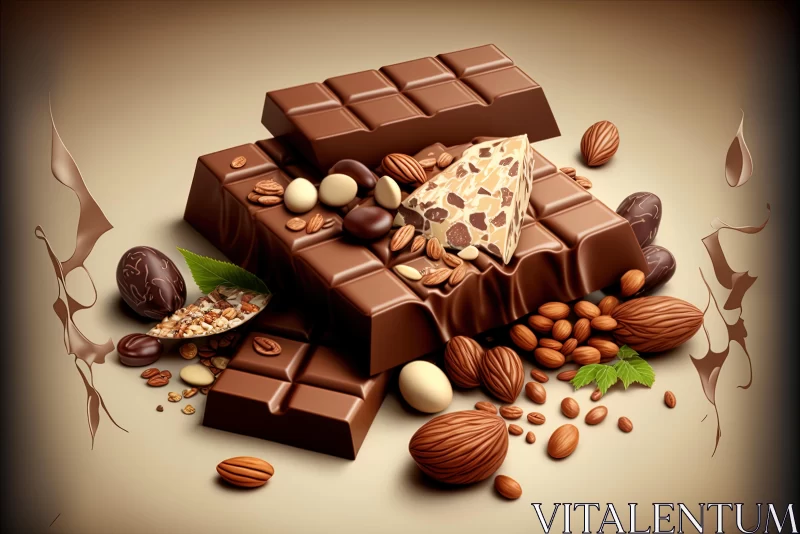 Delicious Chocolate and Nut Delights on a Brown Background AI Image