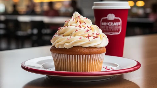 Delicious Cupcake with Red Sprinkles on White Plate
