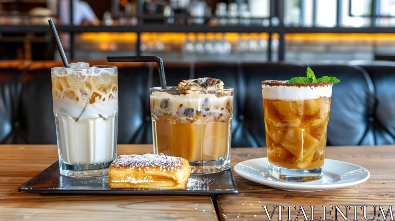 Delicious Drinks and Sweet Treat in a Cozy Cafe Setting AI Image