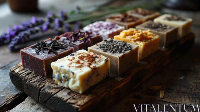 Handmade Soap Bars on Wooden Table: Beauty and Tranquility AI Image