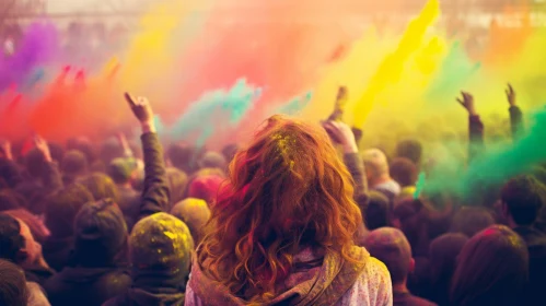 Holi Festival Celebration with Colorful Crowd