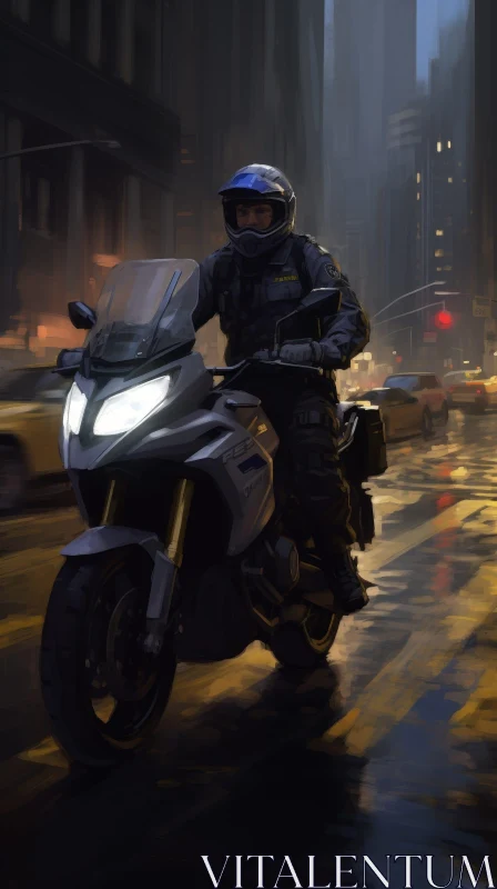 AI ART Police Officer on Motorcycle in City Street