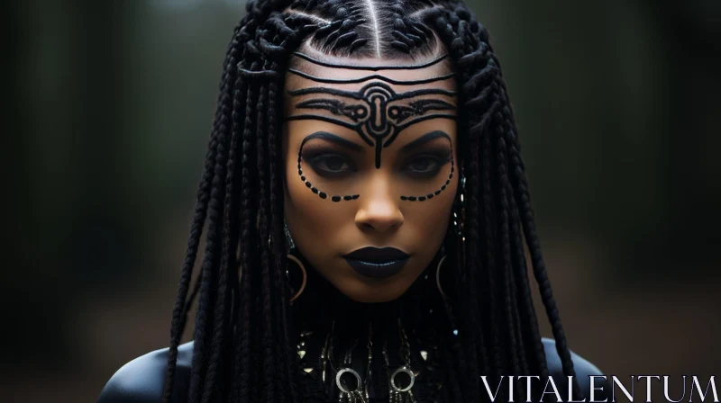Serious African Woman Portrait with Symbolic Face Paint AI Image