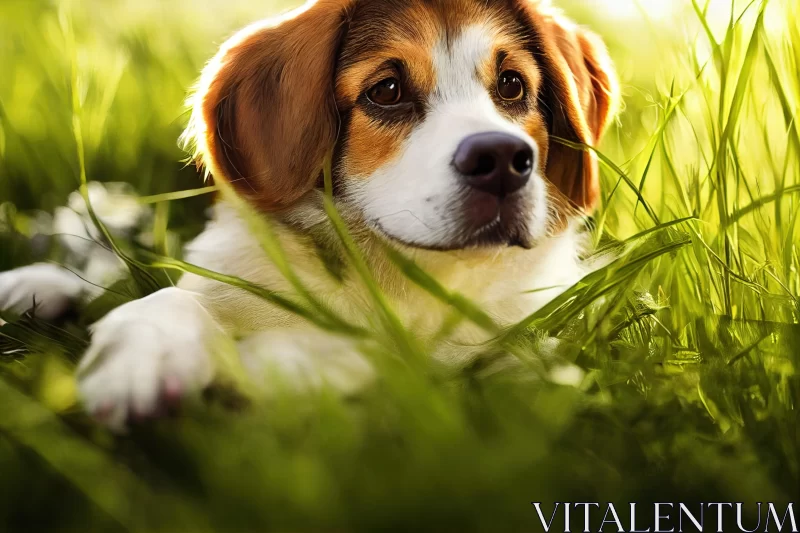 AI ART Tranquil Dog in Grass: Captivating and Serene Image