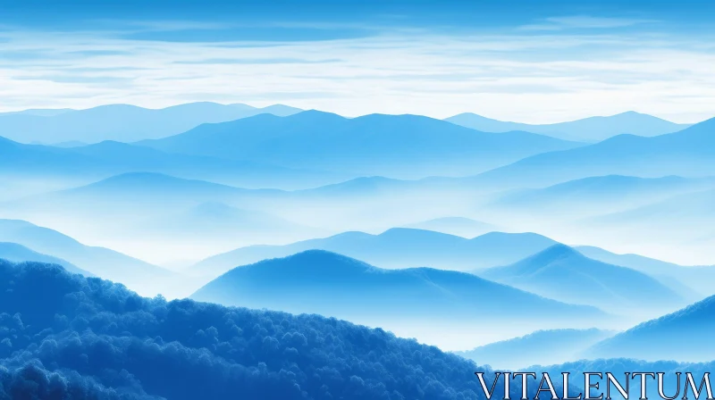 Tranquil Mountain Landscape with Forest and Blue Sky AI Image