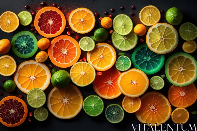 Vibrant Fruit Slices on Black | Colorful Installations AI Image