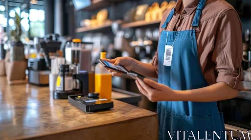 Barista Scanning QR Code for Payment | Coffee Shop Image AI Image