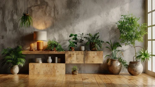 Captivating Living Room with Concrete Wall and Wooden Console