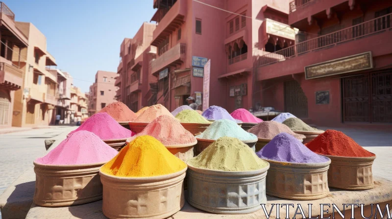 Colorful Clay Pots at Morocco Street Market AI Image