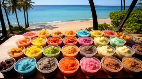 Colorful Food Display at Beach