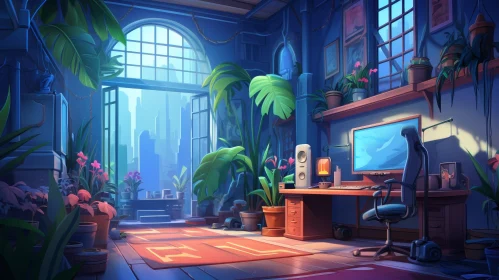 Cozy Home Office Digital Painting