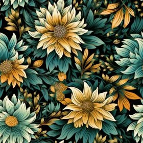 Dark Green Floral Sunflower Pattern