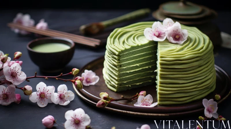 Delicious Matcha Sponge Cake with Pink Cream Cheese Frosting AI Image