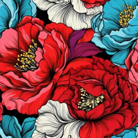 Detailed Floral Pattern in Red, Blue, and White