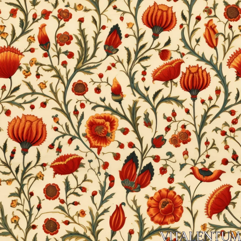 Elegant Floral Pattern in Red, Orange, and Yellow AI Image