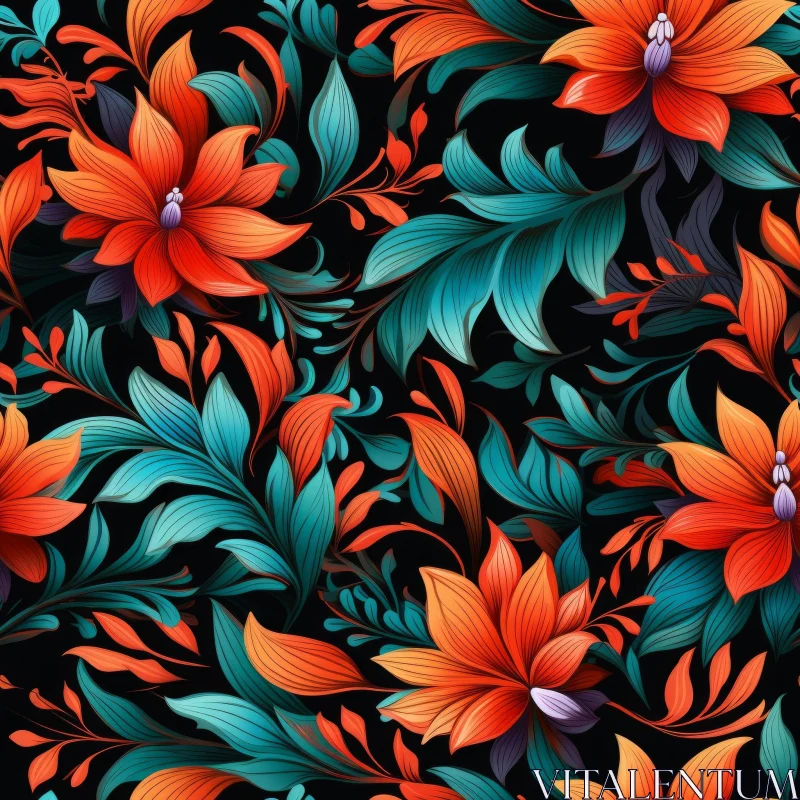 Elegant Floral Pattern on Dark Background AI Image
