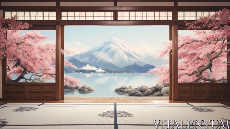 Japanese-Style Room with Mount Fuji View AI Image