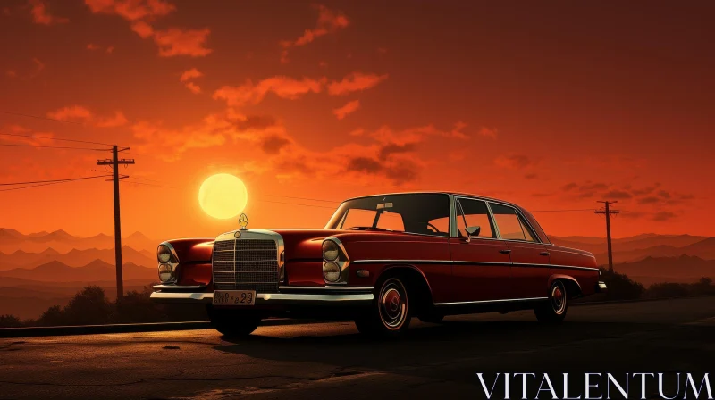 Red Mercedes-Benz W108 at Sunset AI Image