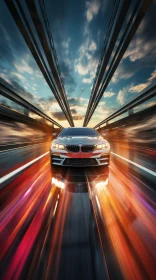 Silver BMW Speeding on Futuristic Bridge