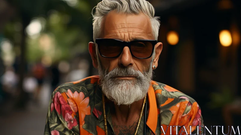 AI ART Stylish Older Man Portrait with Gray Hair and Beard