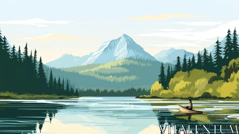 Tranquil Lake Landscape Painting AI Image