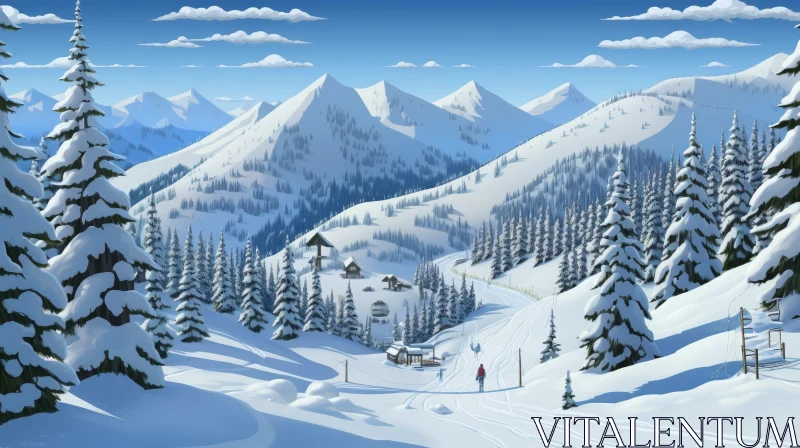 AI ART Winter Ski Resort Landscape