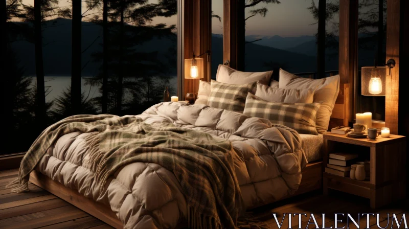 AI ART Cozy Bedroom with Forest View