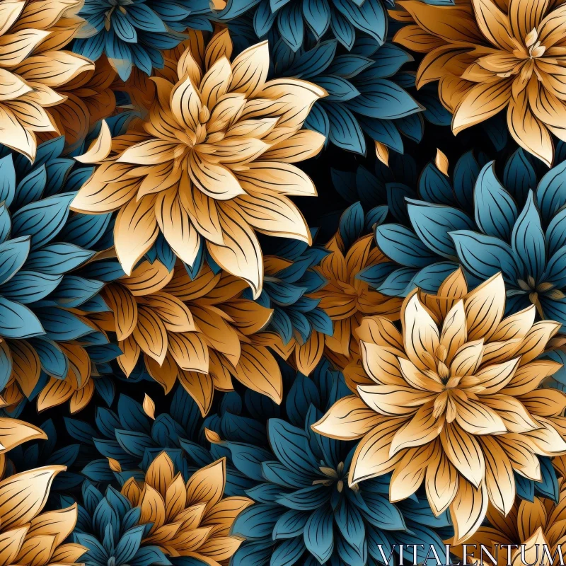 Dark Blue Floral Seamless Pattern AI Image
