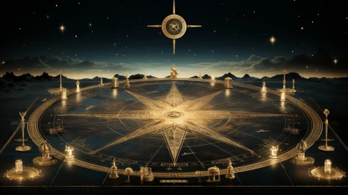 Golden Compass in Starry Night - Nature Wonder