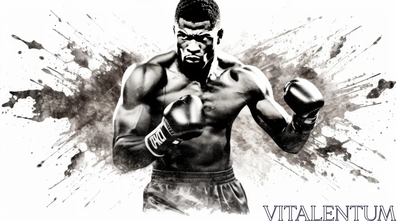 Intense Boxer in Black and White AI Image