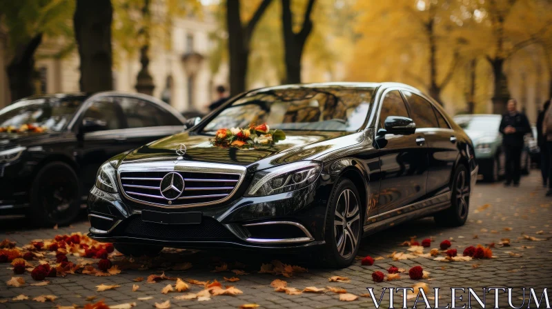 Luxurious Floral Adorned Mercedes-Benz S-Class in Autumn Setting AI Image