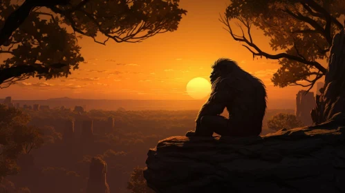 Majestic Gorilla Digital Painting at Sunset