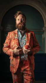 Maximalist Studio Portraiture of a Bearded Man in a Floral Suit