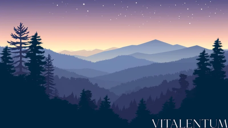 Night Mountain Landscape Illustration AI Image