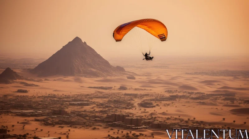 Paraglider Flying Over Desert Landscape AI Image