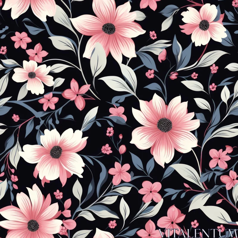Pink and White Floral Pattern on Dark Background AI Image